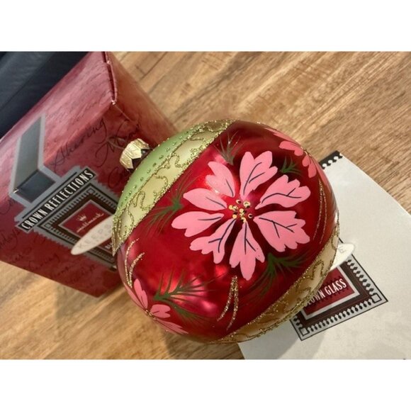 Pink Poinsettias Blown Glass Hallmark Crown Reflections Ornament 1998 Vintage - Picture 6 of 9
